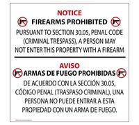 ComplianceSigns.com Texas 30.05 Una persona no puede entrar con un arma de fuego bilingüe ventana adherente, 24 x 24 pulgadas
