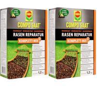 COMPO SAAT reparador de césped mezcla completa +, semilla de hierba, sustrato de germen, fertilizante de césped a largo plazo y activador de suelo, 1,2 kg (6 m²) (Paquete de 2)