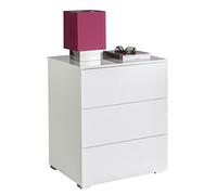 Composad Gran privilego mesita de Noche, 3 cajones, Madera, de Alto Brillo Blanco, 44 x 55 x 64 cm