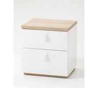 Composad | Mesita de Noche de la línea Globo con 2 cajones, mesilla de Noche Blanca para Dormitorio, Dimensiones (LxAxP) 45 x 48,10 x 40 cm, Roble y Blanco Lacado, Fabricado en Italia