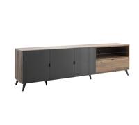 Composad Mueble para TV de la línea Infinito con 3 Puertas, 1 cajón y 1 Compartimento con LED, Base Multiusos, 225,5 x 64,6 x 42,9 cm, Gris Titanio Lacado y Nogal Brera, Fabricado en Italia
