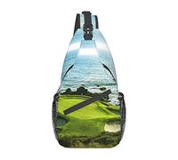 Composición De Campo De Golf De Playa En Rojo, Amarillo, Azul Y Negro Bandolera Bandolera De Pecho para Hombre, Ligera, para Senderismo Y Viajes