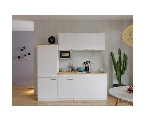 Composición de cocina (Ancho: 210 cm, Blanco, Con electrodomésticos)