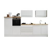 Composición de cocina Gabriel (Ancho: 320 cm, Blanco, Con electrodomésticos, Placa de inducción con campana extractora integrada)