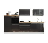 Composición de cocina Gabriel (Ancho: 320 cm, Gris, Con electrodomésticos, Placa de inducción con campana extractora integrada)