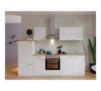 Composición de cocina Malia (Ancho: 270 cm, Blanco, Con electrodomésticos, Decoración encimera: Efecto madera, Volumen horno: 72 l)