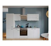 Composición de cocina Malia (Ancho: 270 cm, Blanco, Decoración encimera: Efecto cemento, Con electrodomésticos, Volumen horno: 72 l)