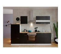Composición de cocina Malia (Ancho: 270 cm, Negro, Con electrodomésticos, Decoración encimera: Efecto madera, Volumen horno: 72 l)