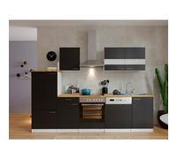 Composición de cocina Malia (Ancho: 280 cm, Negro, Con electrodomésticos, Decoración encimera: Efecto madera, Volumen horno: 72 l)