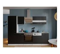 Composición de cocina Malia (Ancho: 280 cm, Negro, Decoración encimera: Efecto cemento, Con electrodomésticos, Volumen horno: 72 l)