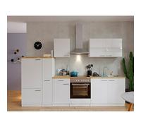 Composición de cocina Malia (Ancho: 300 cm, Blanco, Con electrodomésticos, Decoración encimera: Efecto madera, Volumen horno: 72 l)