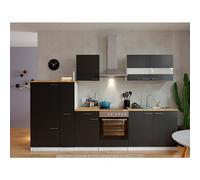 Composición de cocina Malia (Ancho: 300 cm, Negro, Con electrodomésticos, Decoración encimera: Efecto madera, Volumen horno: 72 l)