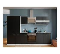 Composición de cocina Malia (Ancho: 300 cm, Negro, Decoración encimera: Efecto cemento, Con electrodomésticos, Volumen horno: 72 l)