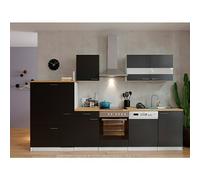 Composición de cocina Malia (Ancho: 310 cm, Negro, Con electrodomésticos, Decoración encimera: Efecto madera, Volumen horno: 72 l)