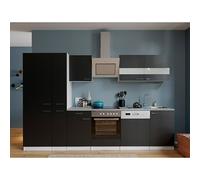 Composición de cocina Malia (Ancho: 310 cm, Negro, Decoración encimera: Efecto cemento, Con electrodomésticos, Volumen horno: 72 l)