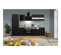 Composición de cocina Merle (Ancho: 280 cm, Negro, Con electrodomésticos, Volumen horno: 72 l)