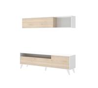 Composición de salón bonn con módulo alto y mueble de tv blanco/natural