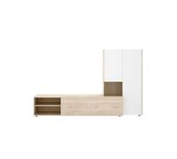 Composición de salón kei mueble bajo + módulo lateral blanco/natural 227 cm