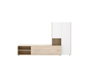 Composición de salón kei mueble bajo + módulo lateral blanco/natural 227 cm