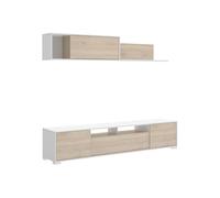 Composición de salón ken con módulo alto y mueble de tv blanco/natural