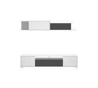 Composición de salón ken mueble de tv y módulo superior blanco brillo/grafito