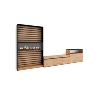 Composición de salón kroma con chimenea a la izquierda natural/negro 185,9x363,9x34,6 cm