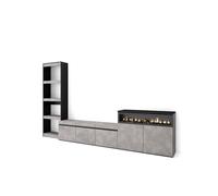 Composición de salón kroma con chimenea derecha gris 185,9x313,5x34,6 cm
