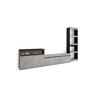 Composición de salón kroma con chimenea izquierda gris 185,9x313,5x34,6 cm