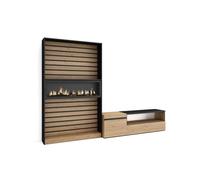 Composición de salón kroma mueble de tv con chimenea izquierda natural/negro 185,9x262,9x34,6 cm