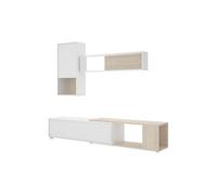 Composición de salón obi módulo superior con vitrina y mueble de tv blanco/natural