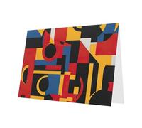 Composición en rojo, amarillo, azul y negro, tarjeta de felicitación en blanco con sobre, diseños únicos para invitaciones de festivales