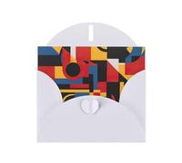 Composición en rojo, amarillo, azul y negro, tarjeta de felicitación en blanco con sobre, diseños únicos para invitaciones de festivales