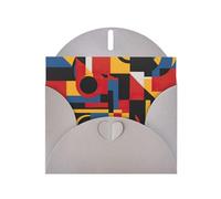 Composición en rojo, amarillo, azul y negro, tarjeta de felicitación en blanco con sobre, diseños únicos para invitaciones de festivales