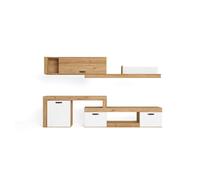 FABRIKIT Mueble Salón Modular Rinconero Conjunto Completo Mueble TV Argos 4 Módulos Blanco Mate y Roble Naturale 293x200x40 cm