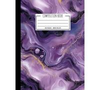 Composition Book: Marble Purple Composition Notebook, Wide Ruled Workbook Violet Stone with Delicate Gold Vein