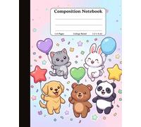 Composition College Ruled Notebook | 110 Wide Lined Pages | 7.5 x 9.25 Inch Size | Cute Animals Balloon Pattern Notebook Journal for School Supplies, Kids, Students & Animal Lovers | Perfects of Gifts