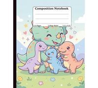 Composition College Ruled Notebook | 110 Wide Lined Pages | 7.5 x 9.25 Inch Size | Cute Dinosaur Family Hugging Notebook Journal for School Supplies, Kids, Students & Dino Lovers | Perfect for Gifts