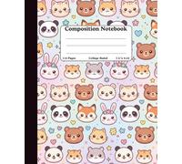 Composition College Ruled Notebook | 110 Wide Lined Pages | 7.5 x 9.25 inch Size | Cute Kawaii Animal Faces Notebook Journal for School Supplies, Students, Teens & Animal Lovers | Made in USA