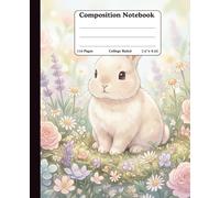 Composition College Ruled Notebook | 110 Wide Lined Pages | 7.5 x 9.25 Inch Size | Cute Rabbit Sitting with Flowers Notebook Journal for School Supplies, Kids, Girls, Teens & Animal Lovers