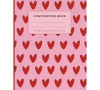 Composition Notebook: 110 Pages, Wide Ruled Paper, 7.5" x 9.25" , Soft Matte Cover with Crimson Hearts Pattern, Dark Red Spine, for Home, College & Office , ADHD & Creative Students