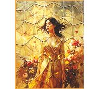 Composition Notebook 8.5"x11", 200 pages (100 sheets) of wide rule paper with label on back. Fashion image "Golden Lady" on the front.