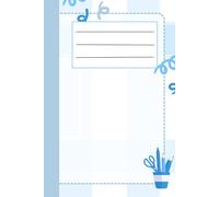 Composition Notebook: A school notebook with a blue and white cover, featuring a small illustration of school supplies on the front. The notebook is ... perfect for neat writing and note-taking...