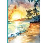 Composition Notebook: Abstract Sunset Beach Watercolor Illustration | 8.5" x 11" College Ruled Artistic & Calming Aesthetic Journal with 200 Pages for ... College, Work and Home | Landscape Collection