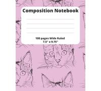 Composition Notebook: Cat Lovers Blank Journal | Cat Face on pink cover | 7.5 x 9.75 inches | 100 Numbered Wide Ruled Pages | Cat Pattern Pages