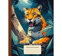 Composition Notebook College Ruled: Big Cat and Tropical Leaves - Graphic Novel illustration | Lined Paper Journal For School, College, Office, Work - 7.5" x 9.25" - 110 Pages