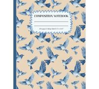 Composition Notebook College Ruled: Blue Aesthetic Watercolor Bird Pattern: Nature Inspired Journal for School Writing and Notes