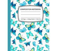 Composition Notebook College Ruled : Blue Butterfly Vintage Botanical Illustration | Cute Aesthetic Writing Journal for School, College, Office Work | Wide Lined(