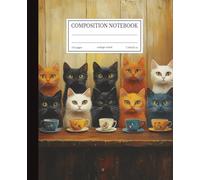 Composition Notebook College Ruled: Cats Coffee Shop Art | 7.5x9.25 in | 110 Pages | Cozy Cafe Design Journal for School, College & Work