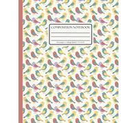 Composition Notebook College Ruled: Colorful Birds Pattern (Red Spine): Whimsical Animal Aesthetic Journal for School, Writing & Everyday Notes