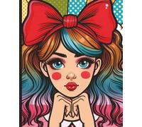Composition Notebook College Ruled: Cute and Colorful Pop Art Girl with Bow Illustration | 7.5" x 9.25” Girly Red Dot Art Deco Retro Aesthetic Journal ... - Women - School - Work | Preppy Collection